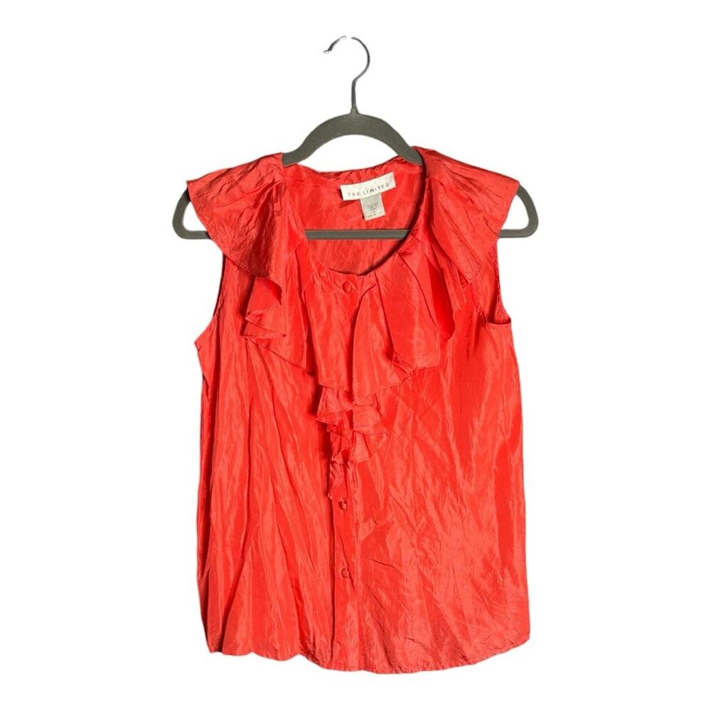 The Limited Bright Pink Sleeveless Button Front Blouse Ruffle Trim Small